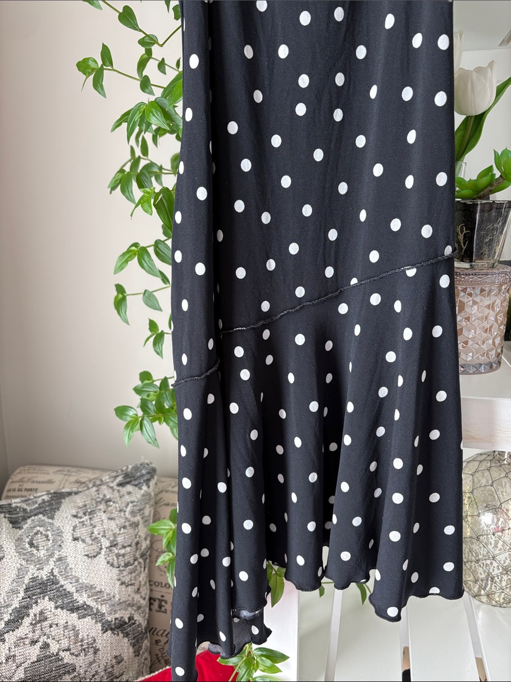 Summer Black and White Polka Dot Midi Dress - Picture 6 of 6